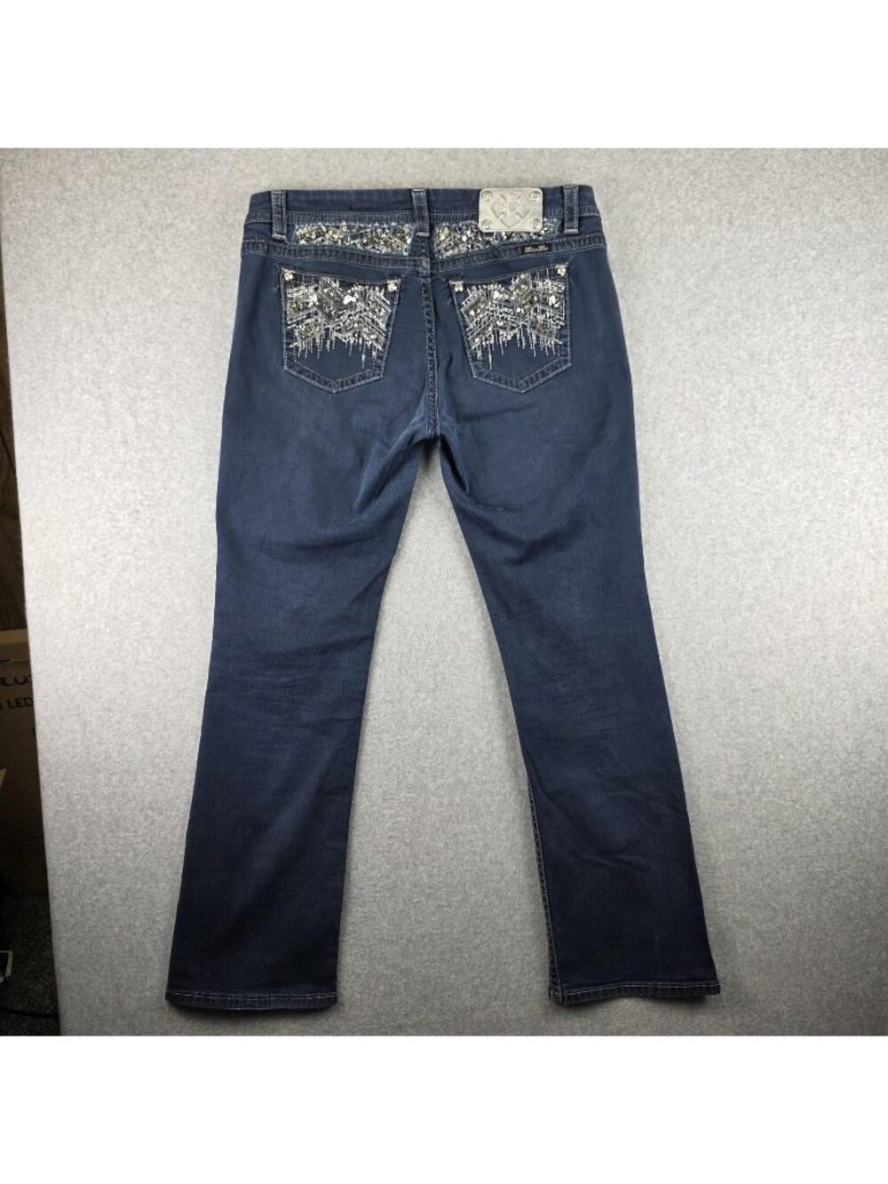 Miss Me Jeans Womens 33 Bootcut Blue Mid Rise Sequin Rhinestone Embellished